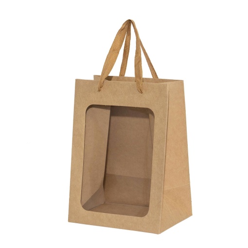 Saco de Papel Asa Tecido com Visor 18x13x25cm Natural