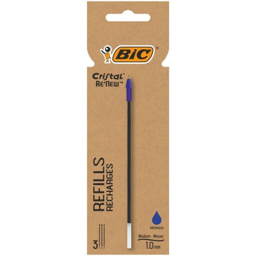 Recarga para Esferográfica BIC Cristal Renew Azul com 3 Recargas