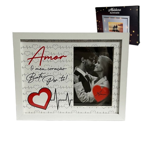 Moldura iluminada "Amor o meu coração bate por ti"