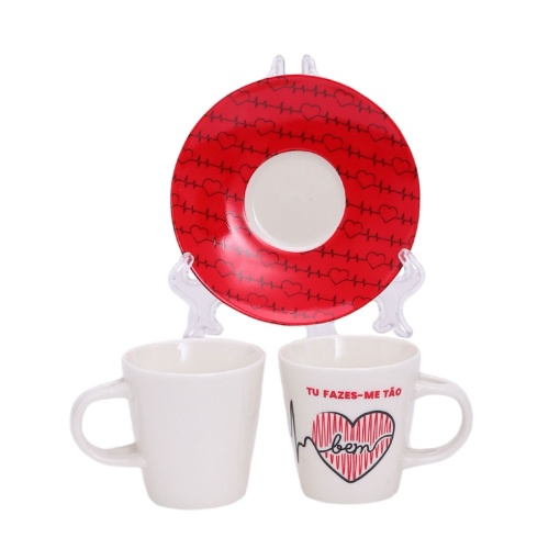 Conjunto de café (chávena + pires + colher) "Tu fazes-me tão bem"