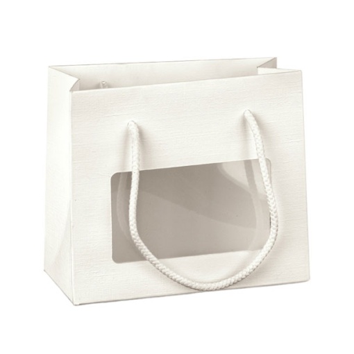 Saco de Papel Asa Cordão com Visor FLORENTINA Fibra Branca 16x8x14cm