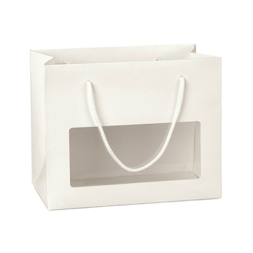 Saco de Papel Asa Cordão com Visor FLORENTINA Fibra Branca 24x14x19,5cm