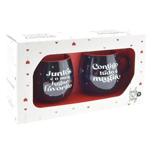 Caneca Lovely Story "Contigo Tudo É Magia/Juntos É O Meu..." 400ml (2 unidades)