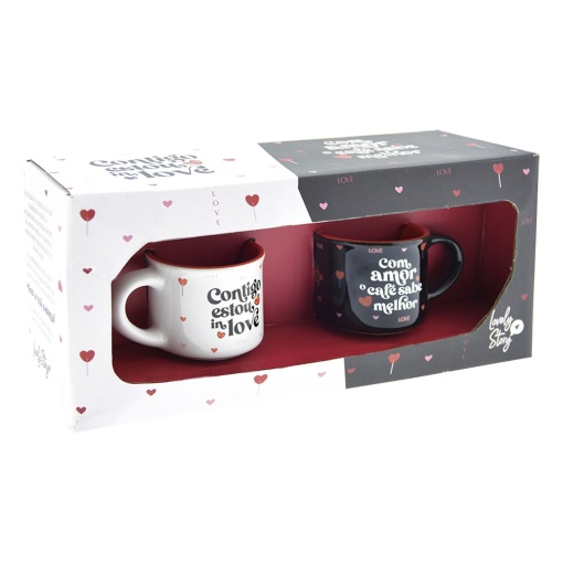 Chávena de Café Lovely Story "Contigo Estou In Love/Com Amor o Café..." 50ml (2 unidades)