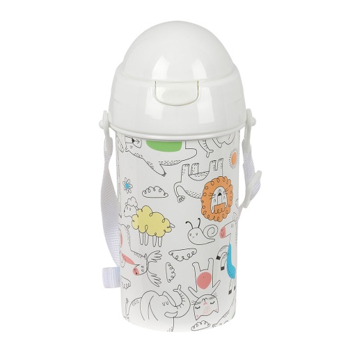 Garrafa SAFTA Zoo 500ml abertura automática com palhinha