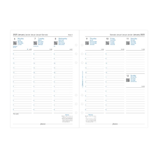 Recarga Agenda A5 2025 FILOFAX 68 folhas 80g Branco