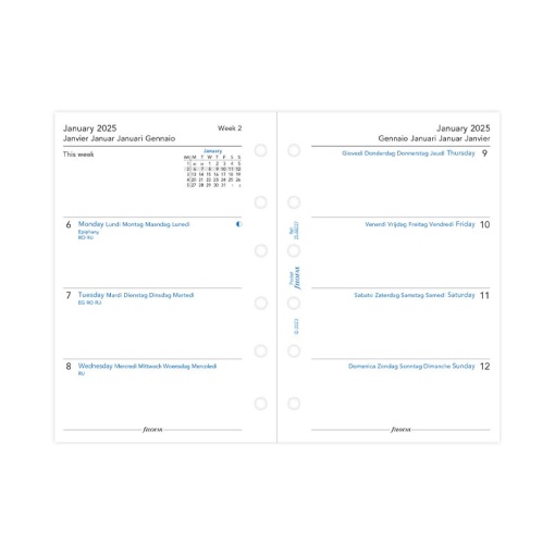 Recarga Agenda Pocket 2025 FILOFAX 68 folhas 80g Branco