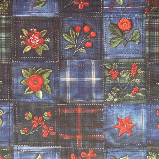 Tecido Wish Fabrics flores azul/vermelho 1x1,50m Fc12/105