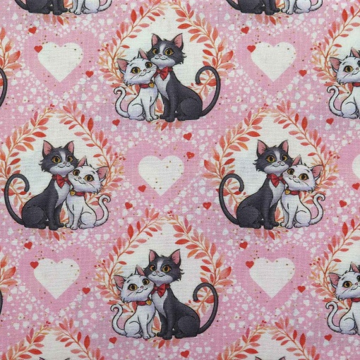 Tecido Wish Fabrics Gatos Apaixonados Rosa/Multicor 1x1,50m