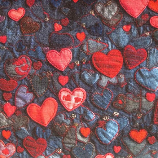 Tecido Wish Fabrics Corações Azul/Vermelho 1x1,50m