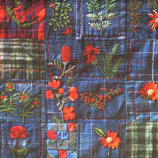Tecido Wish Fabrics flores azul/vermelho 1x1,50m Fc12/102