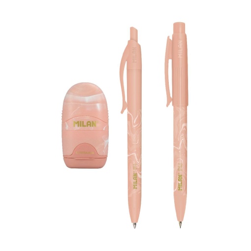 Ballpoint pen + mechanical pencil set (0.5mm) + sharpener with eraser, MILAN Lava pink
