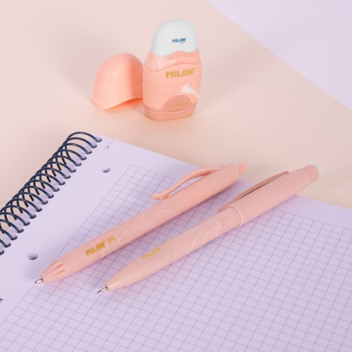 Ballpoint pen + mechanical pencil set (0.5mm) + sharpener with eraser, MILAN Lava pink