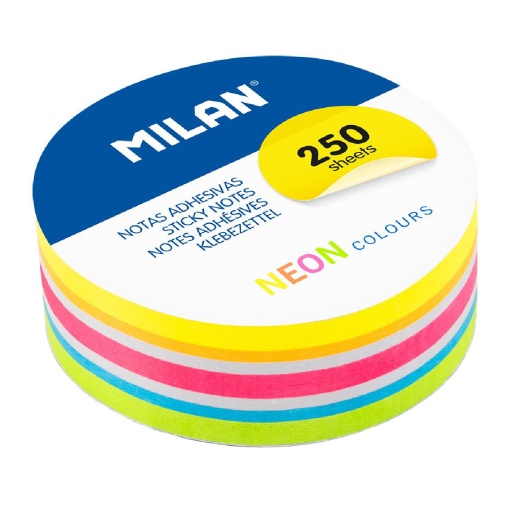 Bloco de Notas Aderentes MILAN Redondo 67mm 5 Cores Neon + Branco 250 folhas