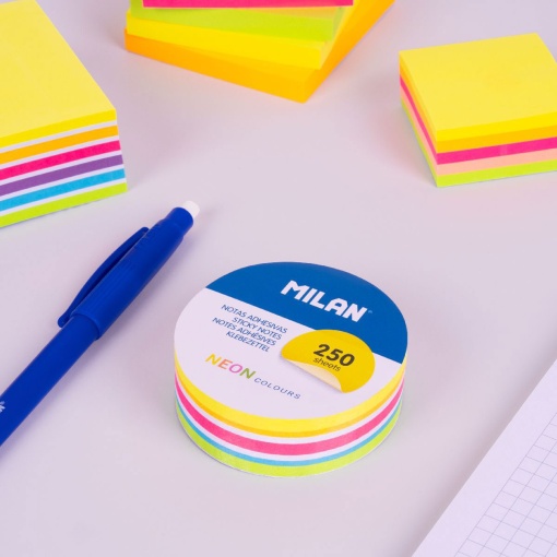 Bloco de notas aderentes MILAN redondo 67mm 5 cores neon + branco - 250 folhas