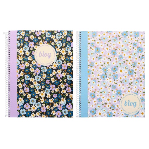 Caderno A4 Capa Dura Espiral ANCOR B'log Flowers 2025 Quadriculado 80 folhas 90g Sortido