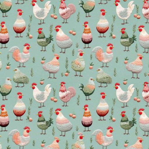 Tecido FABRICART Digital Animais Bordados Galinhas 1x1,50m