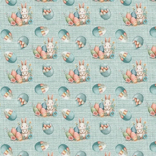 Tecido FABRICART Digital Páscoa Coelhos e Ovos Verde 1x1,50m