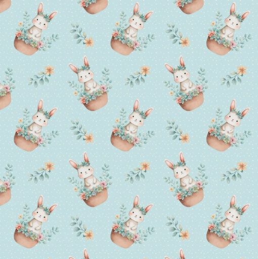 Tecido FABRICART Digital Páscoa Coelhos Verde 1x1,50m