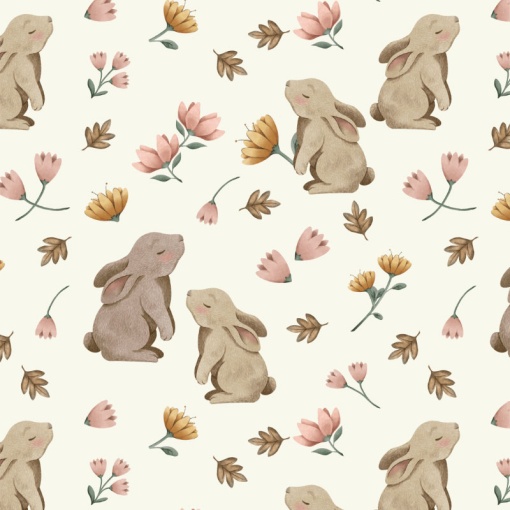 Tecido CATEX Inverno No Bosque Coelhos e Flores 1x1,50m