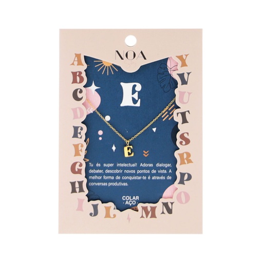 Colar aço dourado NOA Story letra "E" Bs25096-pt