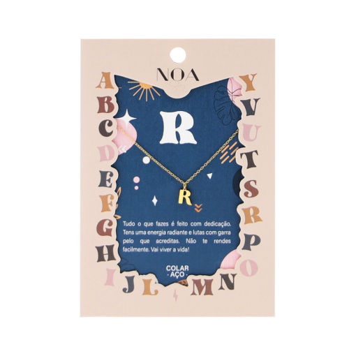Colar aço dourado NOA Story letra "R" Bs25107-pt