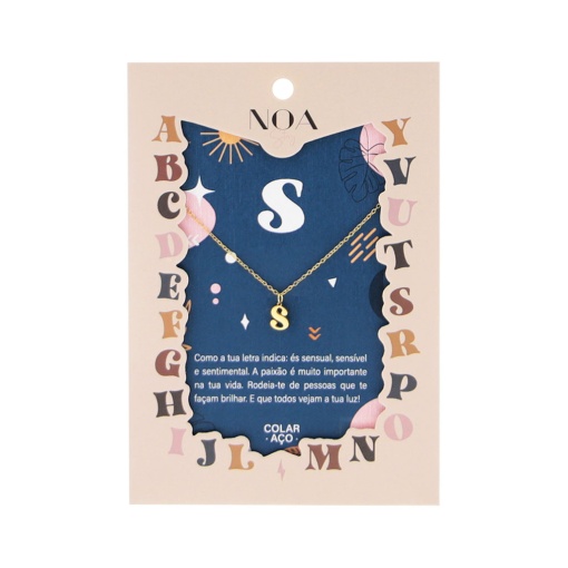 Colar aço dourado NOA Story letra "S" Bs25108-pt