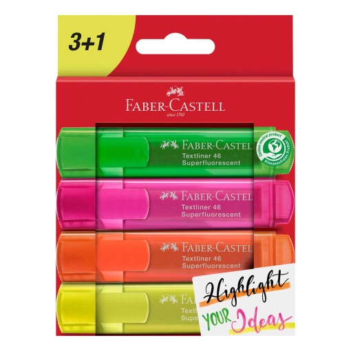 Sublinhador fluorescente FABER-CASTELL Textliner 46 1-2-5mm 4 cores 254604