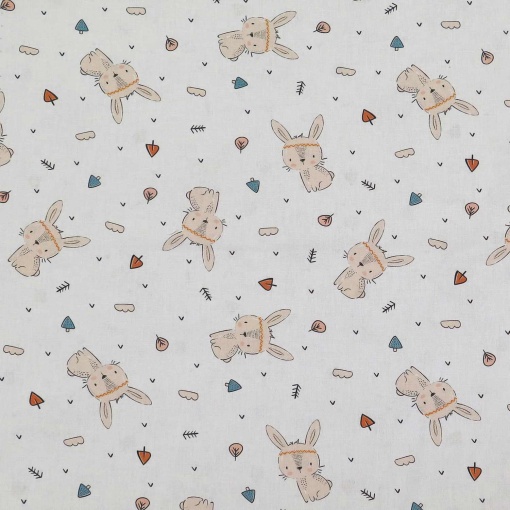 Tecido Digital Coelhinhos Branco/Multicor 1x1,50m