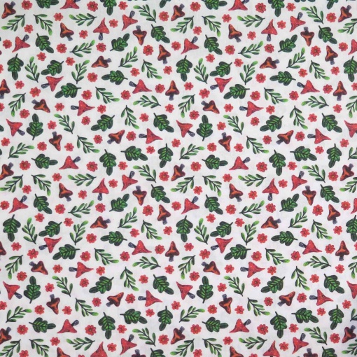 Tecido Digital Cogumelos Branco/Verde/Vermelho 1x1,50m