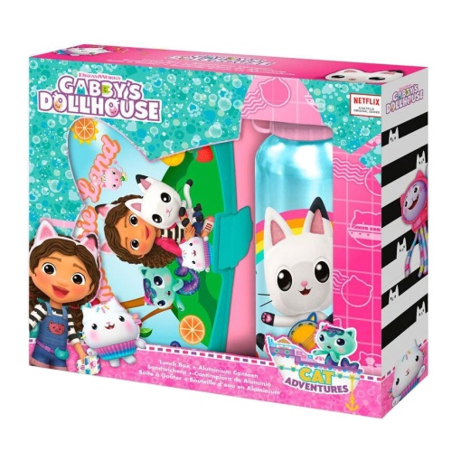 Garrafa de Alumínio 500ml + caixa de lanche Gabby's Dollhouse