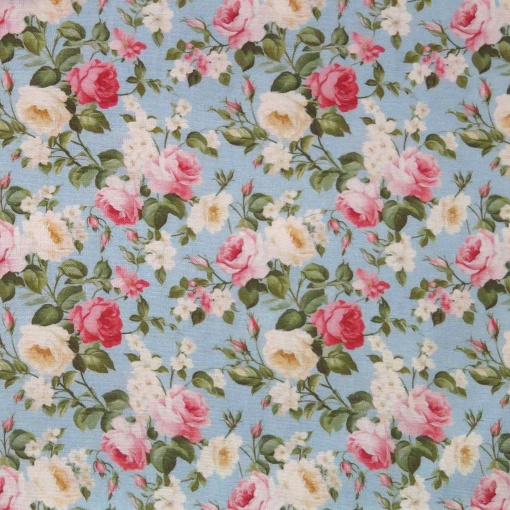 Tecido Digital Beautiful Roses Azul/Multicor 1x1,50m