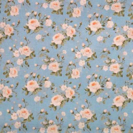 Tecido Digital Beautiful Roses Azul/Branco 1x1,50m