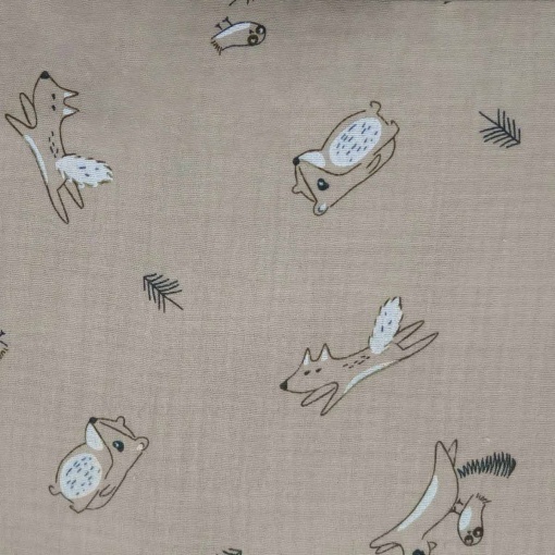 Tecido Mousseline Animais Castanho 1x1,30m