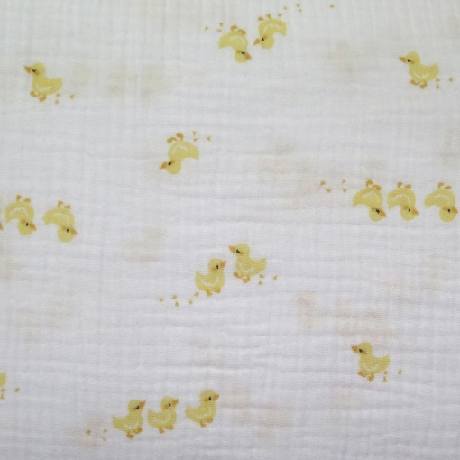 Tecido Mousseline Patinhos Branco/Amarelo 1x1,30m
