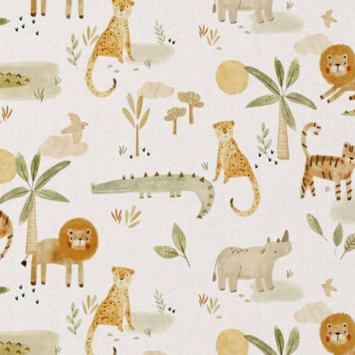 Tecido digital animais da selva branco/multicor 1x1,50m 2454/1