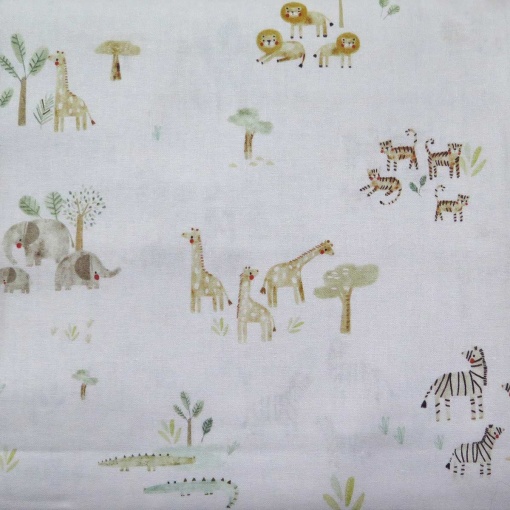 Tecido digital animais da selva branco/multicor 1x1,50m 2454/3