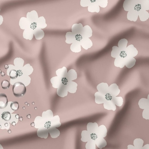 Tecido Impermeável Flores Rosa/Branco 1x1,40m