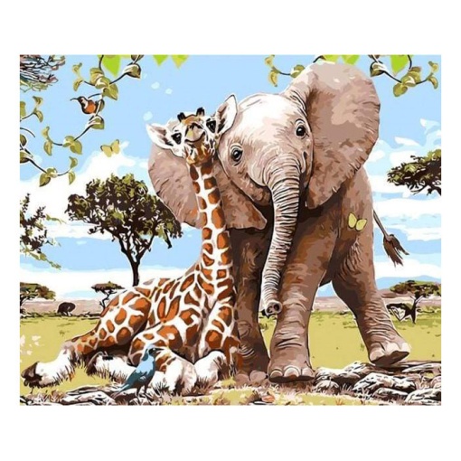 Pintar por números FIGURED'ART com moldura 40x50cm elefante e girafa amigos
