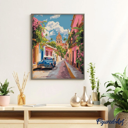 Pintar por números FIGURED'ART com moldura 40x50cm carro clássico na cidade do México