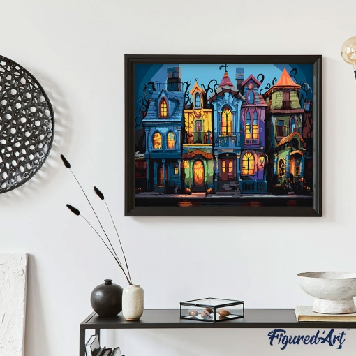 Pintar por números FIGURED'ART com moldura 40x50cm casas góticas