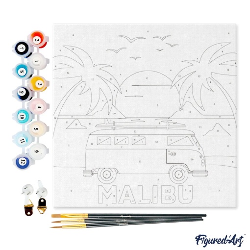 Pintar por números FIGURED'ART com moldura 20x20cm pôr do sol em Malibu