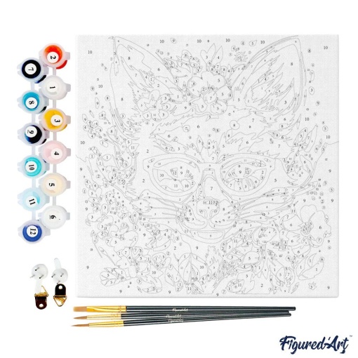 Pintar por números FIGURED'ART com moldura 20x20cm raposa fantástica e flores