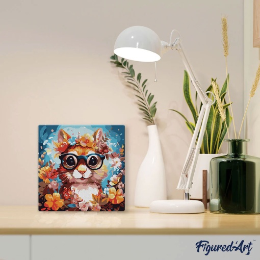 Pintar por números FIGURED'ART com moldura 20x20cm esquilo fantástico e flores