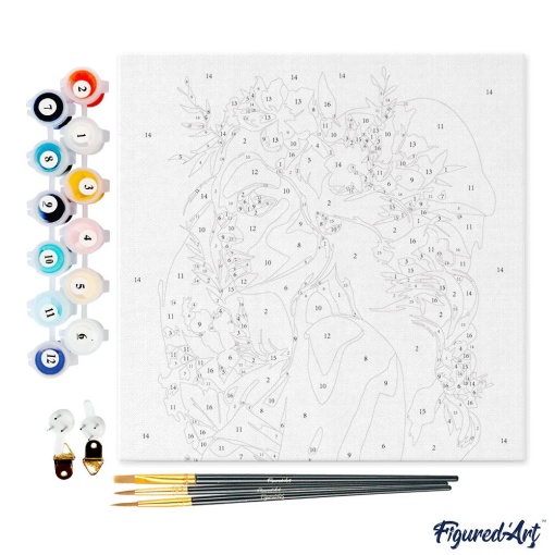 Pintar por números FIGURED'ART com moldura 20x20cm mulher com tiara de flores
