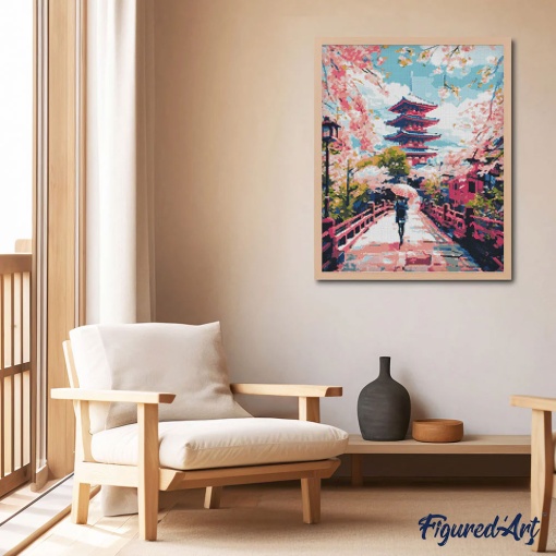 Pintar com diamantes FIGURED'ART com moldura 40x50cm Kyoto em flor
