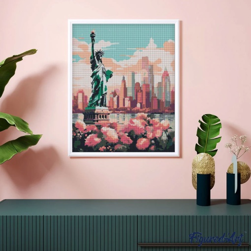 Pintar com diamantes FIGURED'ART com moldura 40x50cm Nova Iorque em flor