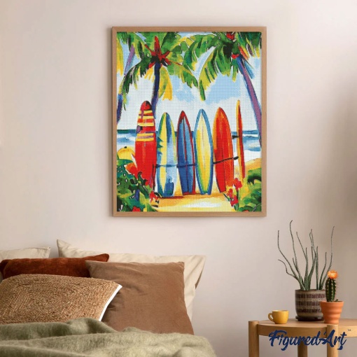 Pintar com diamantes FIGURED'ART com moldura 40x50cm pranchas de surf coloridas