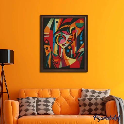Pintar com diamantes FIGURED'ART com moldura 40x50cm mulher abstrata ao estilo de Picasso