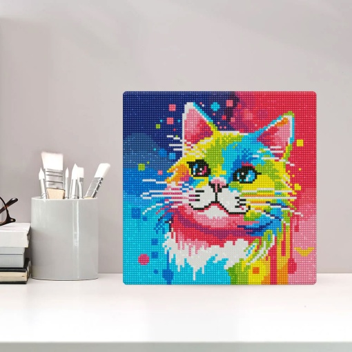 Pintar com diamantes FIGURED'ART com moldura 25x25cm gato abstrato pop